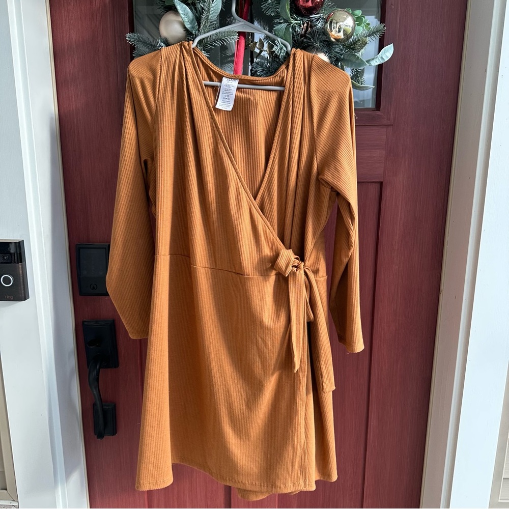 From Rachel Chelsea Camel Knit Wrap Dress, 3x